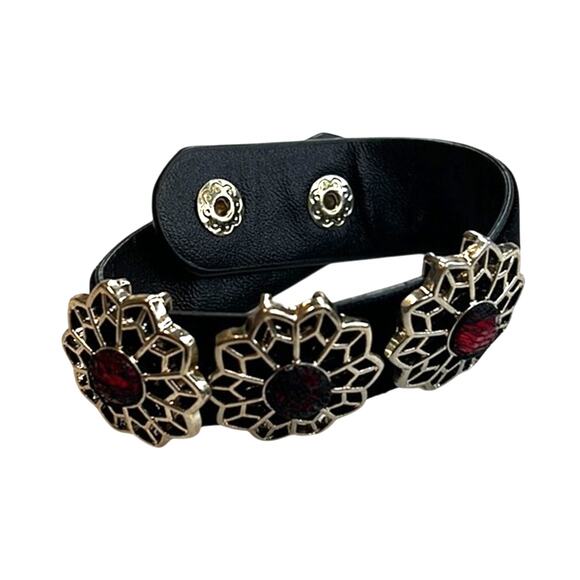 Thalia Sodi Black Velvet Cuff Bracelet w/ Silver & Red Floral Accents, NWOT! - Picture 1 of 5